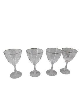 4 Tiffin Silver Rim Edged Goblet Clear Vintage 94839